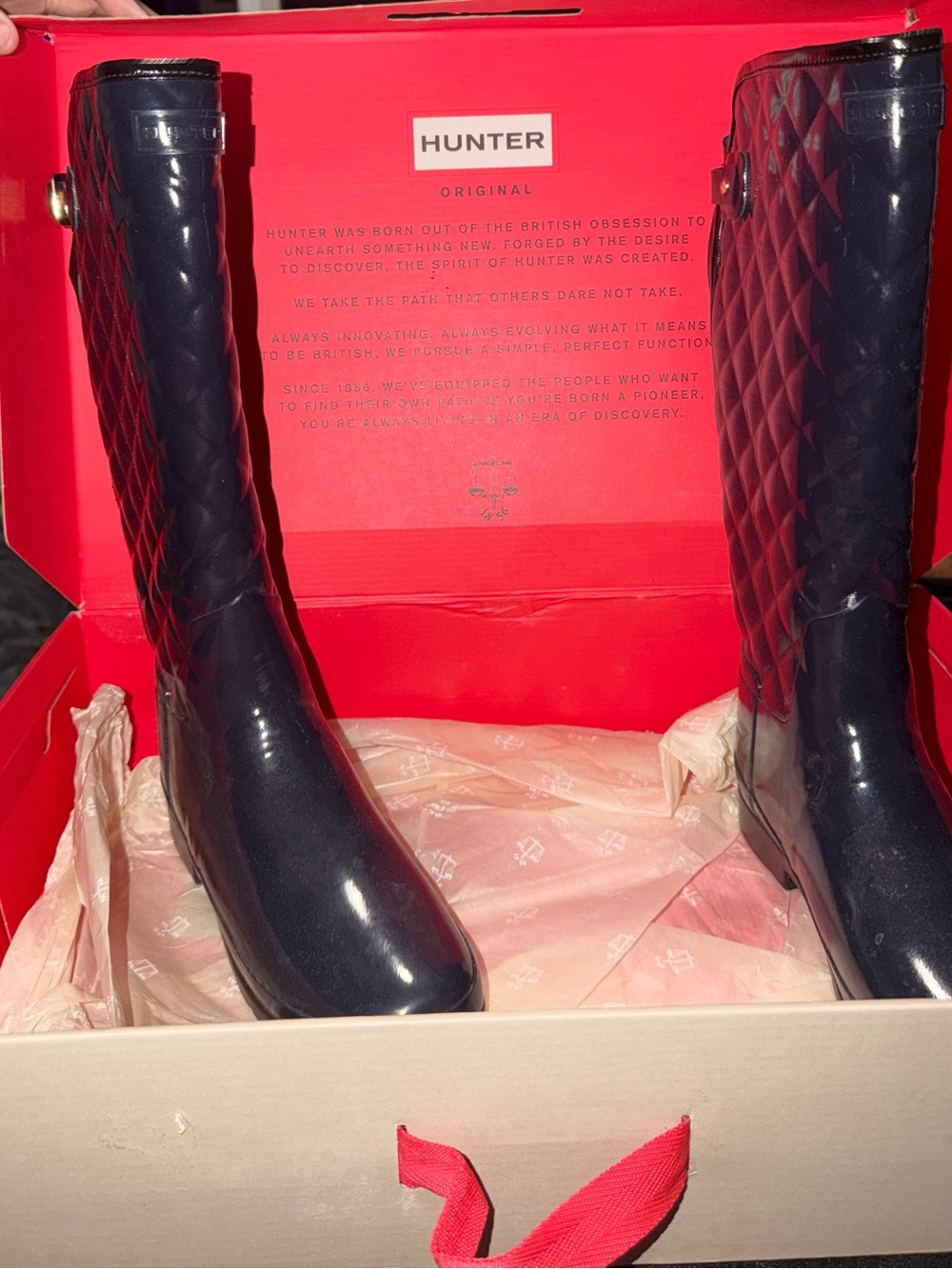 Hunter Navy Quilted Gloss Tall Rain Boots
